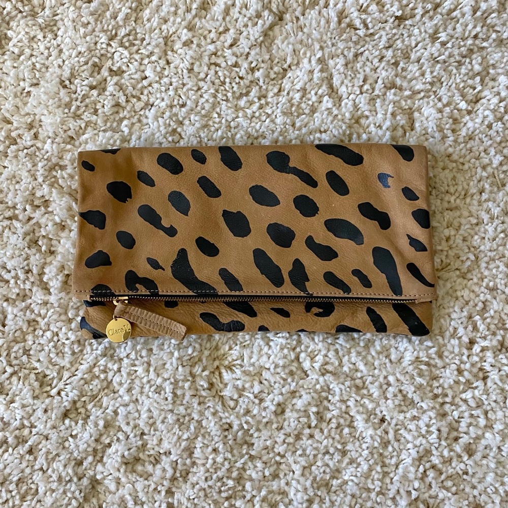 Clare V. Foldover Leopard Clutch